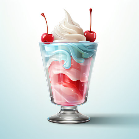 Vector illustration of ice cream in a glass with cherry on the topの素材