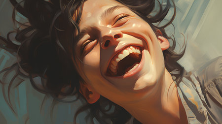Portrait of a young woman screaming in pain. Vector illustration.の素材