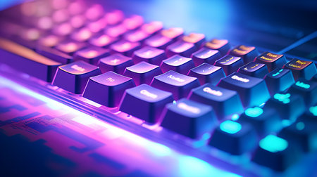 Keyboard of computer on the background of the colorful lights. 3d renderingの素材
