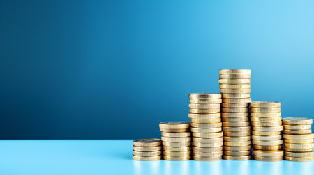 Stacks of coins on a blue background. Business and finance concept.の素材