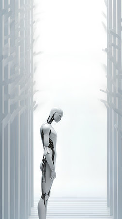 Cyborg woman with futuristic background. This is a 3d render illustrationの素材