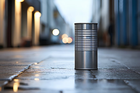Metal trash can on the street in the evening. 3d renderingの素材