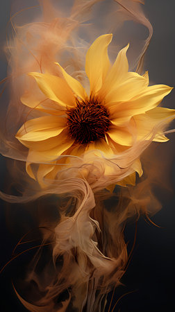 Beautiful yellow sunflower on a dark background. illustration.の素材