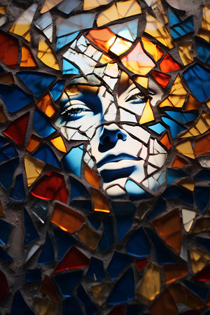 Stained glass window in the form of a woman's face.の素材