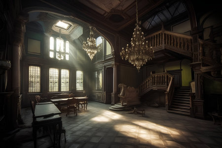 Luxury interior of an old palace. 3D render.の素材