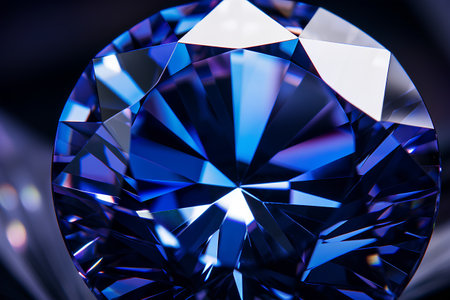 Blue diamond on black background, close-up. 3d renderingの素材