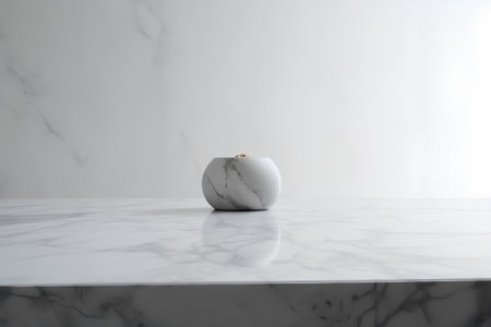 Candlele table with white marble wall in the background.の素材