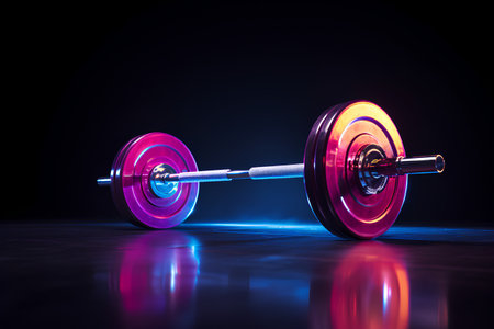 Fitness dumbbells on a dark background. 3d renderingの素材