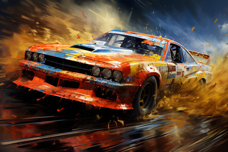 racing car with flames and smoke on the background. 3d illustrationの素材
