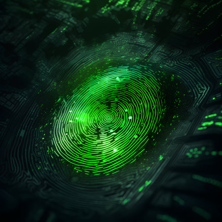 Fingerprint in the cyberspace. 3d illustration.の素材