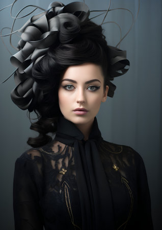 Fashion portrait of young beautiful woman with elegant hairstyle and makeup.の素材