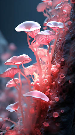 3d illustration of abstract background with red and pink fungi growing in veinの素材