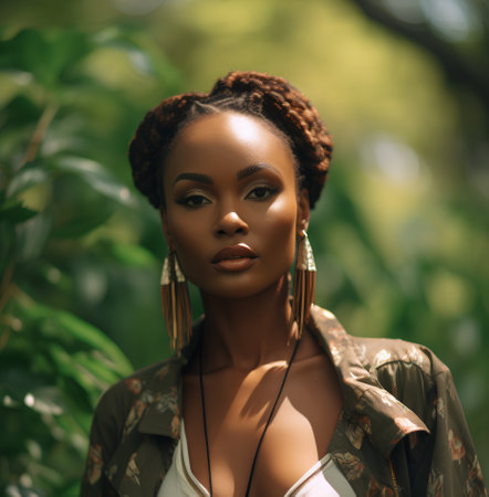 Portrait of a beautiful African American woman with stylish hairstyle.の素材