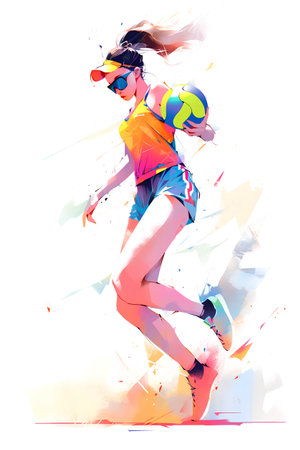 Watercolor illustration of a female beach volleyball player. Vector watercolor illustration.の素材