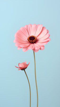 Pink gerbera flower isolated on blue background. 3d illustrationの素材