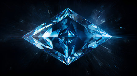 Blue diamond on a dark background. 3d rendering, 3d illustration.の素材