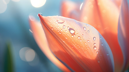 Beautiful orange tulip with dew drops close-up.の素材