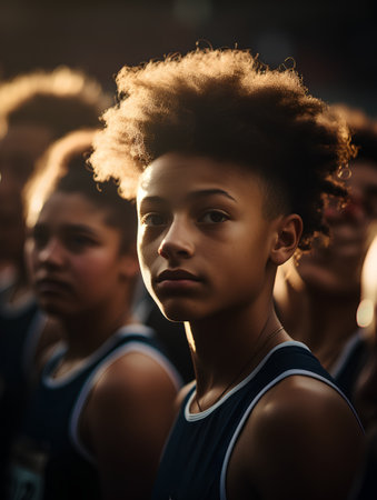 Young african american woman in sportswear looking at cameraの素材