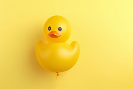Yellow rubber duck on a yellow background. 3d render illustration.の素材