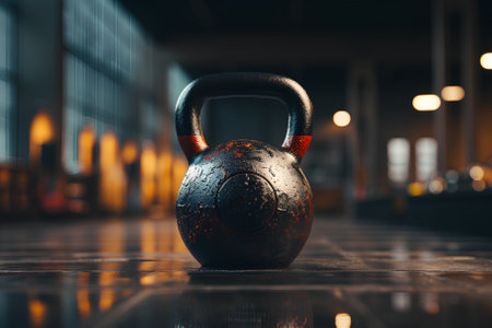Kettlebell in the gym. 3D rendering. Toned image.の素材