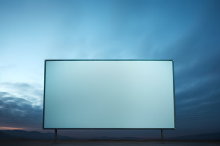 Blank billboard on the background of the evening sky. 3D renderingの素材