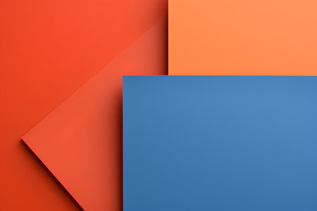 Abstract geometric background with blue and orange paper layers. Vector illustration.の素材