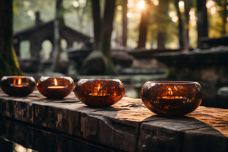 Candle light in a Buddhist temple. Shallow depth of field.の素材