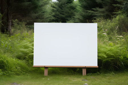 Blank white canvas on a wooden easel in the park.の素材