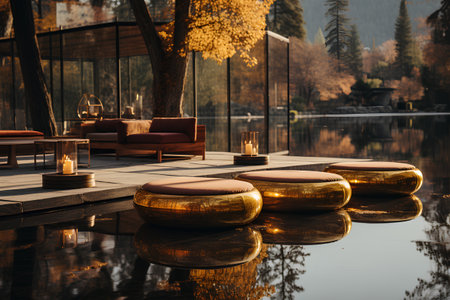 Beautiful view of the lake in the morning. 3d renderingの素材