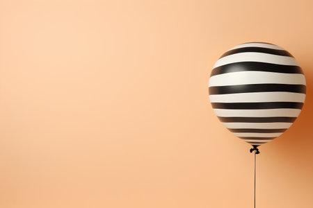 Black and white balloon with stripes on orange background. Vector illustration.の素材