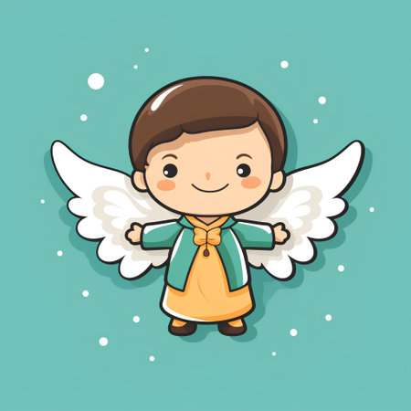 Cute little boy with angel wings. Vector illustration in cartoon style.の素材