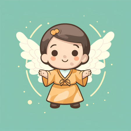 Cute little angel. Vector illustration of a cute little angel with wings.の素材