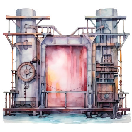 Illustration of an old industrial plant with a watercolor effect.の素材