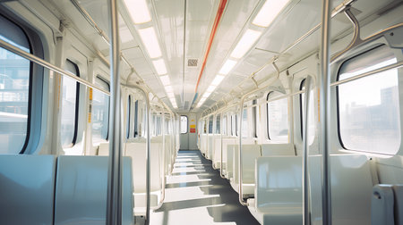 Interior of a modern passenger train. 3d rendering toned imageの素材