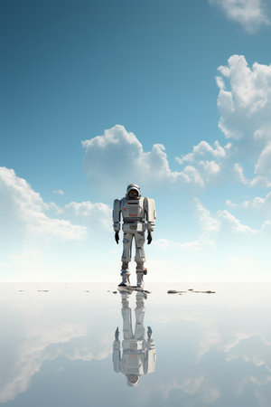 Astronaut floating on the surface of the water. 3D renderingの素材
