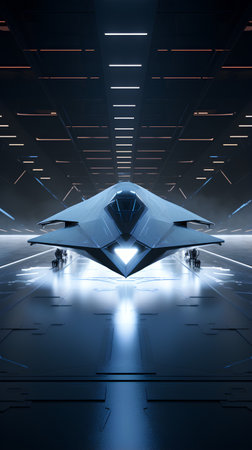 Futuristic spaceship in a futuristic space. 3D rendering.の素材