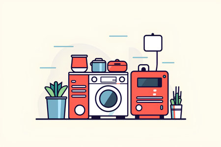 Laundry room flat vector illustration. Laundry service concept.の素材