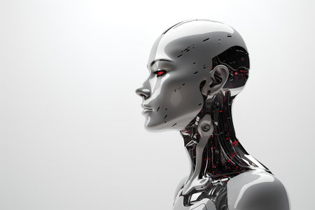 3d render of a female robot with a black and white backgroundの素材