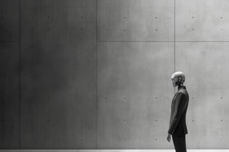 3d rendering of a mannequin in a concrete wall roomの素材