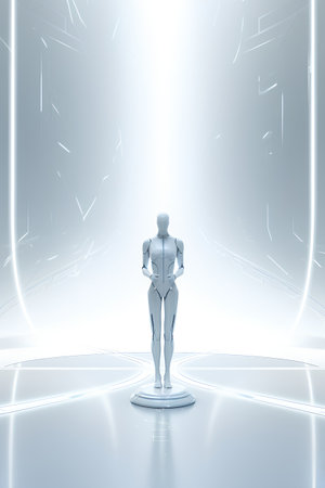 3d rendering of a mannequin in front of a futuristic backgroundの素材