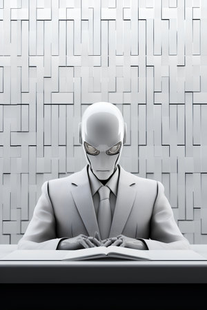 3d rendering of a robot reading a book with a white backgroundの素材