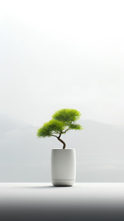 bonsai tree in a pot on white background. 3d renderingの素材