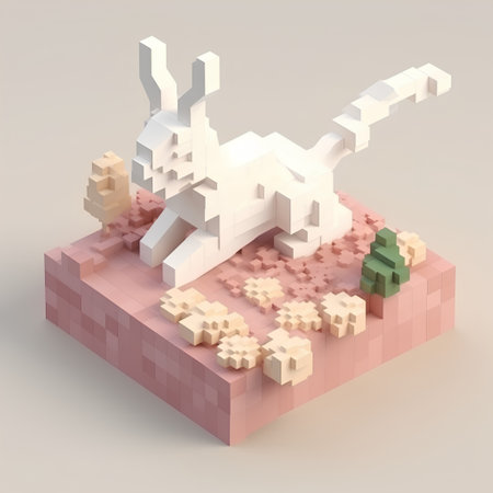 3d isometric puzzle in the form of a dog on a white backgroundの素材
