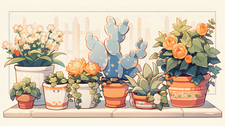 Flower shop interior with cacti and succulents in potsの素材