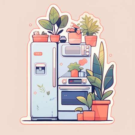 Household appliances. Vector illustration in flat cartoon style. Houseplants.の素材