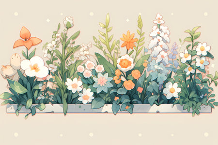Spring flowers in vintage style. Floral background. Vector illustration.の素材