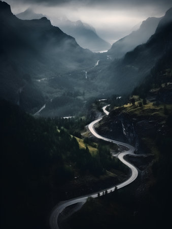 Foto de Mountain road in the misty mountains. Norway, Europe. - Imagen libre de derechos