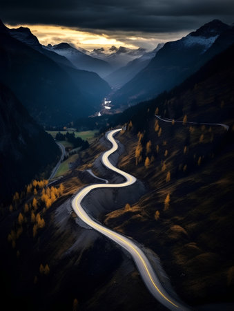 A winding mountain road in the Alps in Bavaria, Germany.の素材