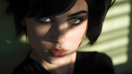Portrait of a beautiful young woman with green eyes and lips.の素材