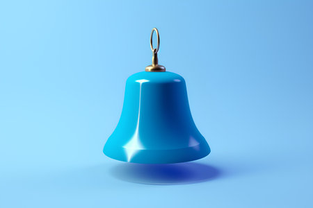 Blue christmas bell isolated on blue background. 3D rendering.の素材
